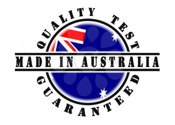 Quality test guaranteed stamp with a national flag inside, Australia