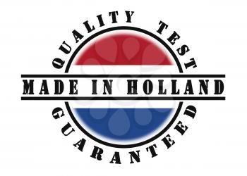 Quality test guaranteed stamp with a national flag inside, the Netherlands
