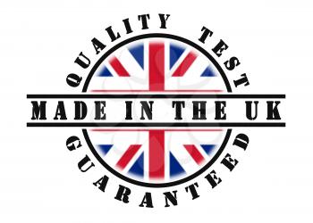 Quality test guaranteed stamp with a national flag inside, United Kingdom