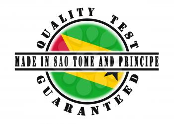 Quality test guaranteed stamp with a national flag inside, Sao Tome and Principe