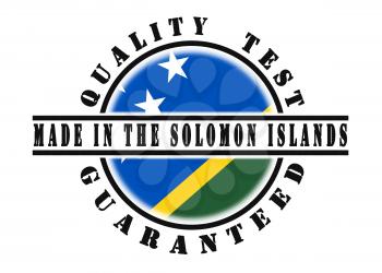 Quality test guaranteed stamp with a national flag inside, the Solomon Islands