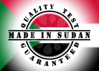 Quality test guaranteed stamp with a national flag inside, Sudan