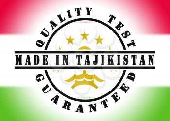 Quality test guaranteed stamp with a national flag inside, Tajikistan