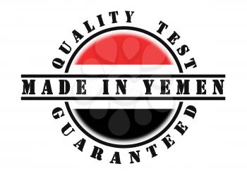 Quality test guaranteed stamp with a national flag inside, Yemen