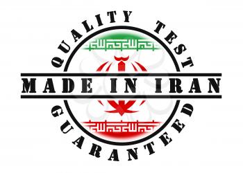 Quality test guaranteed stamp with a national flag inside, Iran