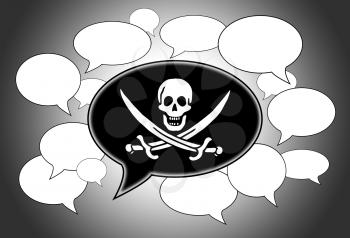 Communication concept - Speech cloud, piracy symbol with skull and sword