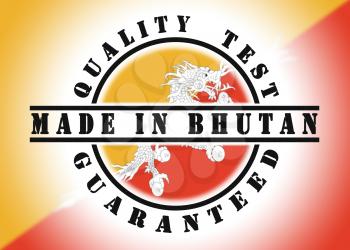 Quality test guaranteed stamp with a national flag inside, Bhutan