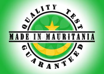 Quality test guaranteed stamp with a national flag inside, Mauritania