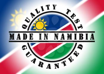 Quality test guaranteed stamp with a national flag inside, Namibia