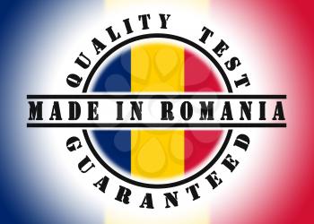 Quality test guaranteed stamp with a national flag inside, Romania