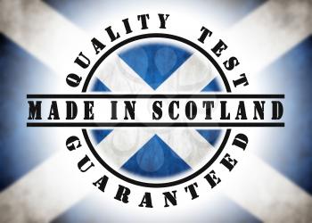 Quality test guaranteed stamp with a national flag inside, Scotland