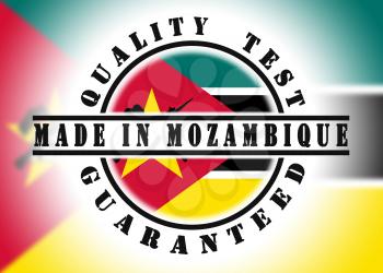 Quality test guaranteed stamp with a national flag inside, Mozambique