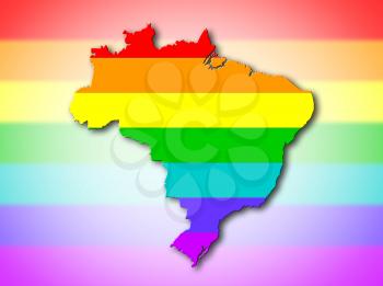 Brazil - Map, filled with a rainbow flag pattern