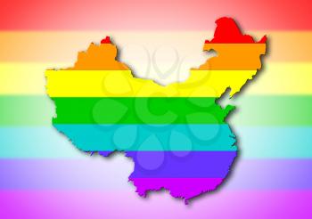 China - Map, filled with a rainbow flag pattern
