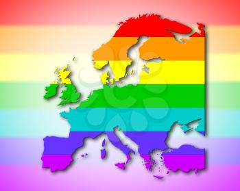 Europe - Map, filled with a rainbow flag pattern