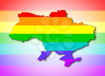 Ukraine - Map, filled with a rainbow flag pattern