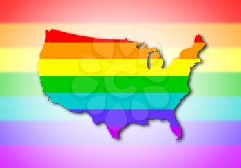 USA - Map, filled with a rainbow flag pattern