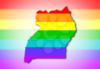Uganda - Map, filled with a rainbow flag pattern
