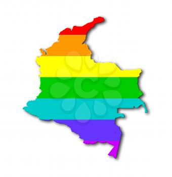 Colombia - Map, filled with a rainbow flag pattern