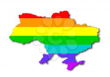 Ukraine - Map, filled with a rainbow flag pattern