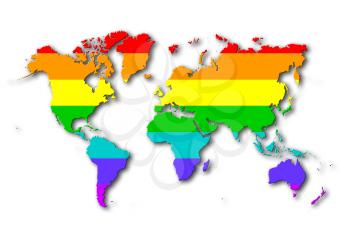 World - Map, filled with a rainbow flag pattern