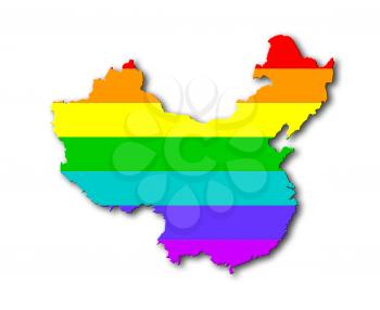 China - Map, filled with a rainbow flag pattern