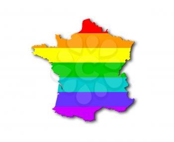 France - Map, filled with a rainbow flag pattern