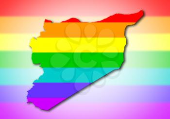 Syria - Map, filled with a rainbow flag pattern