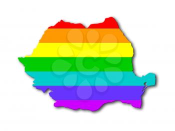 Romania - Map, filled with a rainbow flag pattern