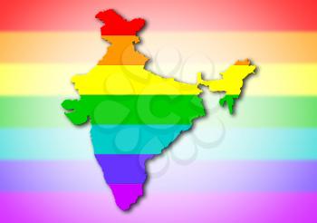 India - Map, filled with a rainbow flag pattern