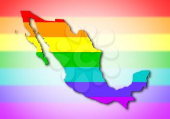 Map, filled with a rainbow flag pattern - Mexico