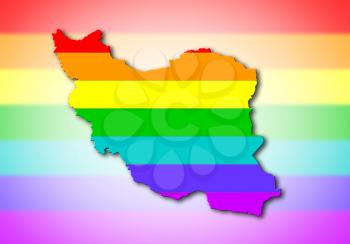 Map, filled with a rainbow flag pattern - Iran