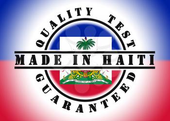 Quality test guaranteed stamp with a national flag inside, Haiti