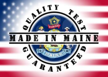 Quality test guaranteed stamp with a state flag inside, Maine