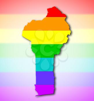 Benin - Map, filled with a rainbow flag pattern