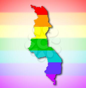 Malawi - Map, filled with a rainbow flag pattern