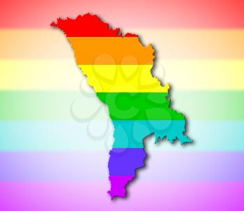 Moldova - Map, filled with a rainbow flag pattern