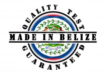 Quality test guaranteed stamp with a national flag inside, Belize