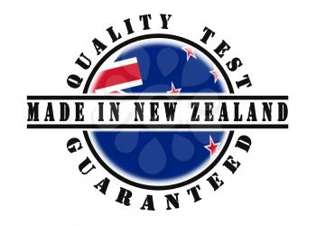 Quality test guaranteed stamp with a national flag inside, New Zealand