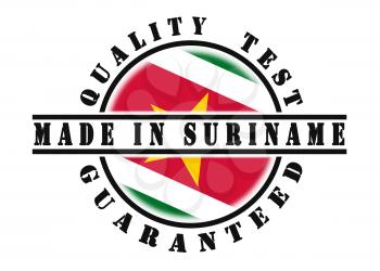 Quality test guaranteed stamp with a national flag inside, Suriname
