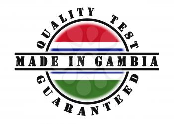 Quality test guaranteed stamp with a national flag inside, Gambia