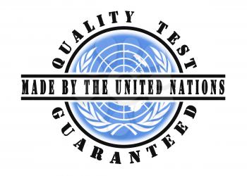 Quality test guaranteed stamp with a national flag inside, United Nations
