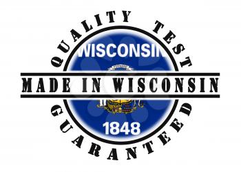Quality test guaranteed stamp with a state flag inside, Wisconsin