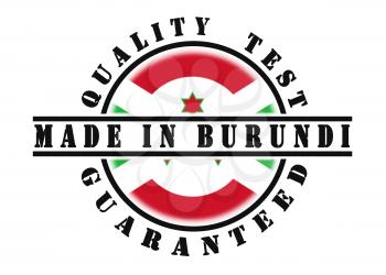 Quality test guaranteed stamp with a national flag inside, Burundi