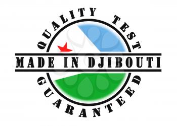 Quality test guaranteed stamp with a national flag inside, Djibouti
