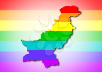 Map, filled with a rainbow flag pattern - Pakistan