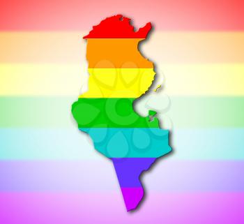 Tunisia - Map, filled with a rainbow flag pattern