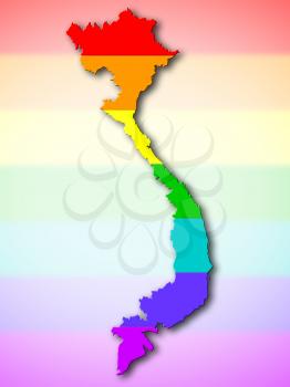 Map, filled with a rainbow flag pattern - Vietnam