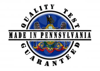 Quality test guaranteed stamp with a state flag inside, Pennsylvania