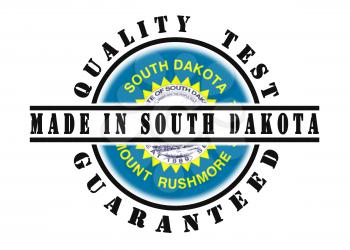 Quality test guaranteed stamp with a state flag inside, South Dakota